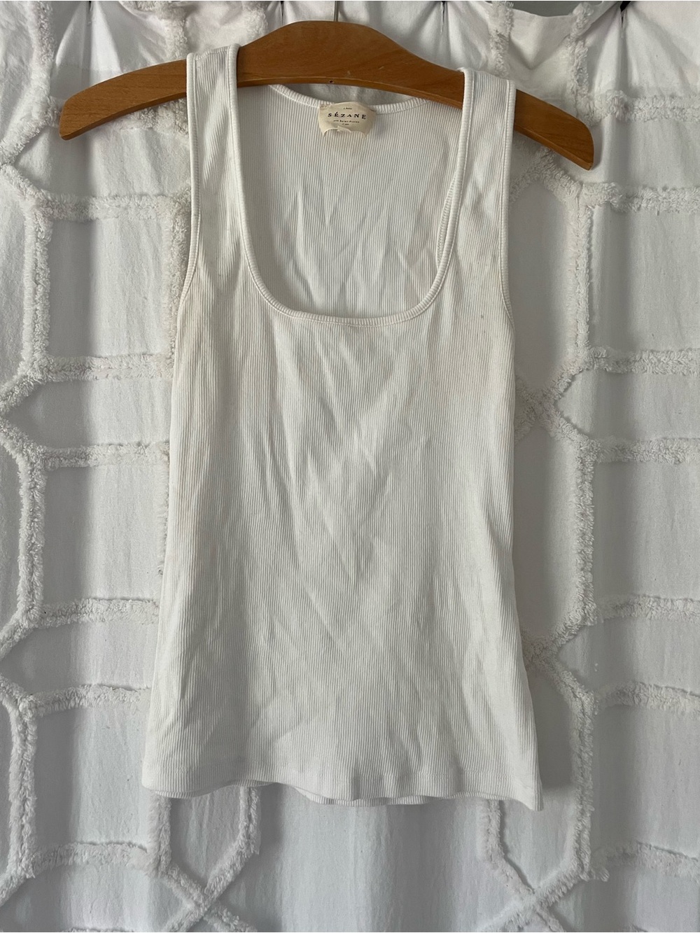 Sezane White Ribbed Scoop Neck Tank
